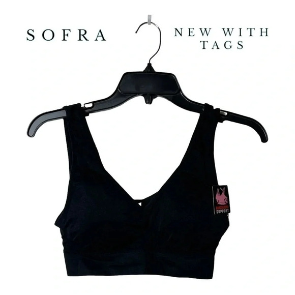 SOFRA LIGHTLY PADDED SPORTS BRA‎ MAXIUM SUPPORT SIZE ONE SIZE BLACK IN COLOR - Picture 1 of 7